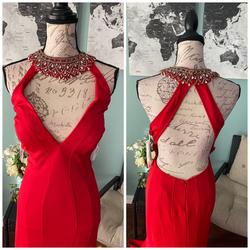 Jovani Red Size 16 Plus Size Backless Halter Mermaid Dress on Queenly