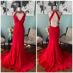 Jovani Red Size 16 Halter V Neck Mermaid Dress on Queenly
