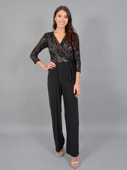 Marina Black Size 12 Lace Long Sleeve Jumpsuit Dress on Queenly