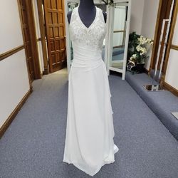 Style 2639 Mary's Bridal White Size 10 Backless Embroidery V Neck Tall Height A-line Dress on Queenly