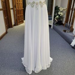 Style 14633 Panoply White Size 6 Cap Sleeve Tall Height Sleeves A-line Dress on Queenly