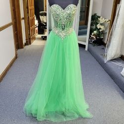 Style P70130 Precious Formals Light Green Size 0 Floor Length Sequin Prom A-line Dress on Queenly