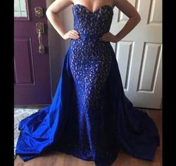 Jovani Blue Size 4 Lace Mermaid Dress on Queenly