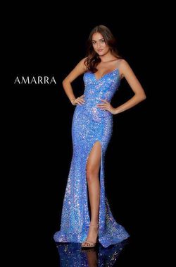 Style 87403 Amarra Light Blue Size 0 Sequin Train Side slit Dress on Queenly