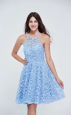 Style J20085 Jadore Light Blue Size 8 Homecoming Floral Straight Dress on Queenly