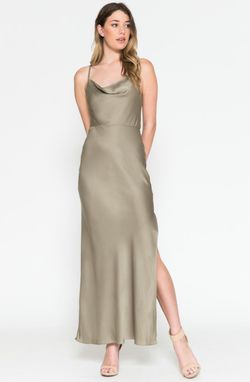 Style 6115 Amelia Couture Green Size 6 Backless Silk Side slit Dress on Queenly