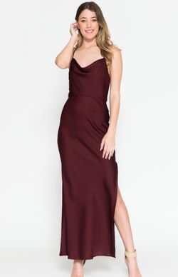Style 6115 Amelia Couture Red Size 12 Backless Burgundy Silk Side slit Dress on Queenly