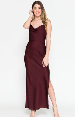 Style 6115 Amelia Couture Red Size 8 Backless Burgundy Silk Side slit Dress on Queenly