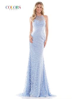 Style 2698 Colors Light Blue Size 8 Floral Straight Dress on Queenly