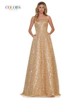 Style 2665 Colors Gold Size 8 Sequin Straight Dress on Queenly