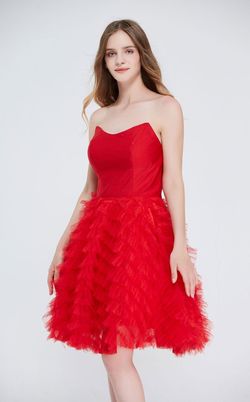 Style Cameron Jadore Red Size 16 Ruffles Midi Cocktail Dress on Queenly