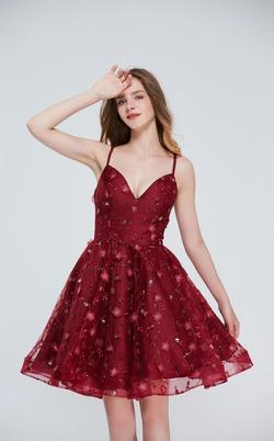 Style J20073 Jadore Red Size 6 Burgundy Floral Mini Cocktail Dress on Queenly