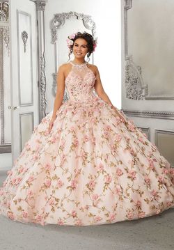 Style 60141 Morilee Pink Size 8 Quinceanera Sequin Halter Ball gown on Queenly
