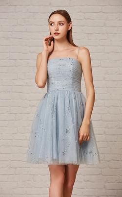 Style J18078 Jadore Light Blue Size 10 Straight Mini Cocktail Dress on Queenly