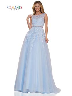 Style 2744 Colors Light Blue Size 2 Floral Lace A-line Dress on Queenly