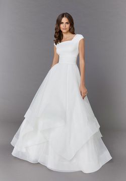 Style 30107 Morilee White Size 10 Cap Sleeve Ball gown on Queenly