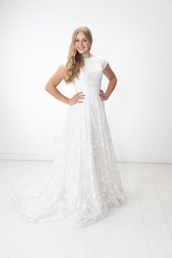 Style 9WE003M Lore White Size 4 High Neck Cap Sleeve Tall Height Sleeves Straight Dress on Queenly