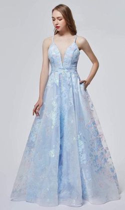 Style J19007 Jadore Light Blue Size 4 A-line Floral Straight Dress on Queenly