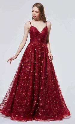 Style J19006 Jadore Red Size 4 Floral A-line Lace Straight Dress on Queenly