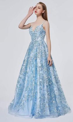 Style J19016 Jadore Blue Size 8 Tulle Floral A-line Lace Mermaid Dress on Queenly