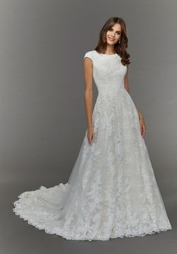 Style 30111 Morilee White Size 8 A-line Lace Cap Sleeve Ball gown on Queenly