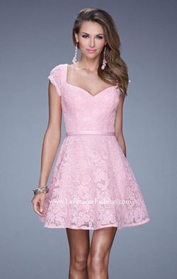 Style 20699 La Femme Pink Size 4 Lace Sheer Cocktail Dress on Queenly