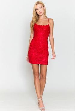 Style 7010S Amelia Couture Red Size 10 Straight Cocktail Dress on Queenly
