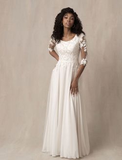Style Kit Allure White Size 4 Long Sleeve Wedding Train A-line Dress on Queenly