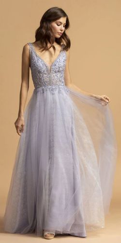 Style CL2179 Coya Blue Size 2 Overskirt Sheer A-line Straight Dress on Queenly