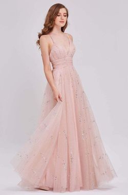 Style Lauren Jadore Pink Size 12 Pattern Spaghetti Strap Tall Height Plunge Tulle Straight Dress on Queenly