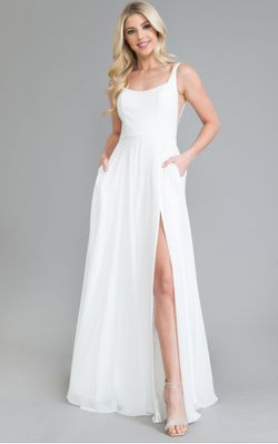 Style 7008 Amelia Couture White Size 8 Straight Side slit Dress on Queenly