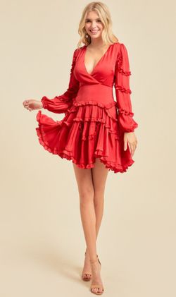 Style 2076 Minuet Red Size 8 Long Sleeve Cocktail Dress on Queenly