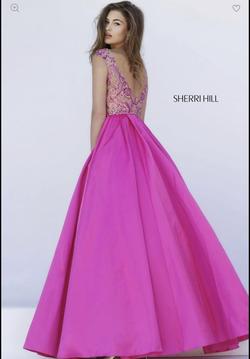 Sherri Hill Pink Size 0 Sheer Boat Neck Ball gown on Queenly