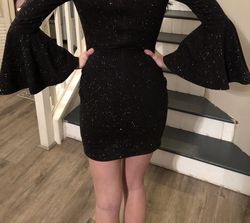 Jovani Black Size 0 Bell Sleeves $300 Sequined Cocktail Dress on Queenly