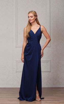 Style 366 Amelia Couture Blue Size 8 Navy Side slit Dress on Queenly