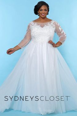 Style SC5237 Sydneys Closet White Size 24 Plus Size Long Sleeve Silk Straight Dress on Queenly
