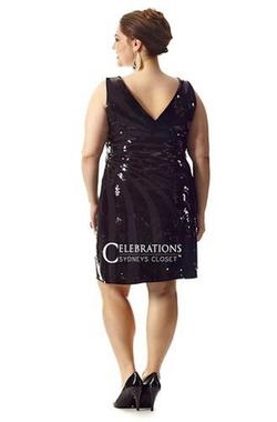 Style CE1407 Sydneys Closet Black Size 20 Plus Size Straight Polyester Cocktail Dress on Queenly