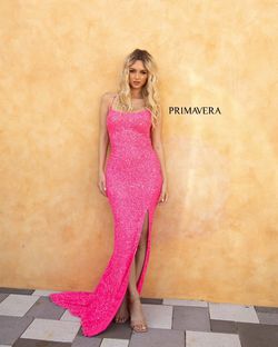Style 3290 Primavera Pink Size 0 Shiny Side slit Dress on Queenly