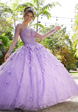 Style 89297 Morilee Purple Size 12 Sheer Long Sleeve Ball gown on Queenly