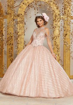 Style 89221 Morilee Gold Size 16 Ivory Halter Pageant Ball gown on Queenly