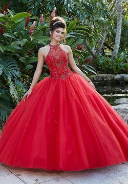 Style 60095 Morilee Red Size 2 Tulle Ball gown on Queenly