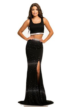 Style 7114 Johnathan Kayne Black Size 2 Pageant Silver Side slit Dress on Queenly