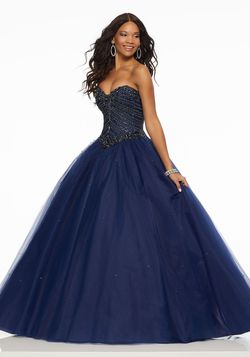 Style 43087 Morilee Blue Size 2 Strapless Sweetheart Navy Ball gown on Queenly