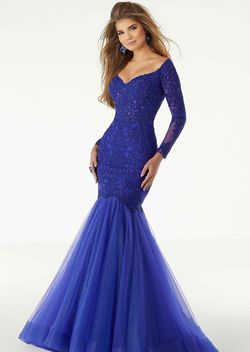 Style 43060 Morilee Blue Size 10 Long Sleeve Mermaid Dress on Queenly