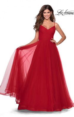 Style 28123 La Femme Red Size 12 Tulle Plus Size A-line Dress on Queenly