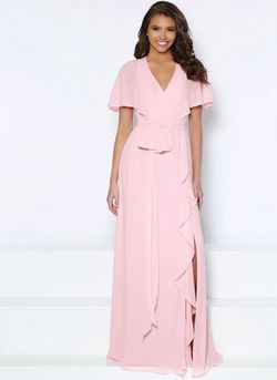 Style 1784 Kanali K Light Pink Size 10 Bridesmaid Ruffles Military Straight Dress on Queenly