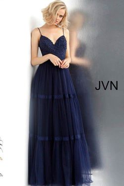 Style JVN62411B Jovani Blue Size 16 Sheer A-line Navy Straight Dress on Queenly