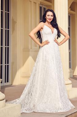 Style JE309 Jadore White Size 8 Train A-line Dress on Queenly