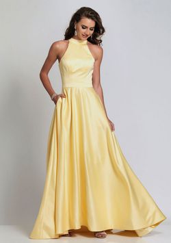 Style 8498 Dave & Johnny Yellow Size 16 Plus Size Halter A-line Dress on Queenly