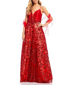 Style CL2408 Coya Red Size 12 Plus Size Sheer A-line Dress on Queenly
